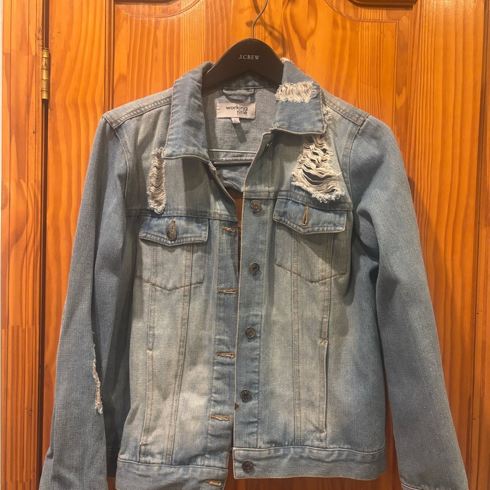 Women's Light Blue Distressed Jean Jacket